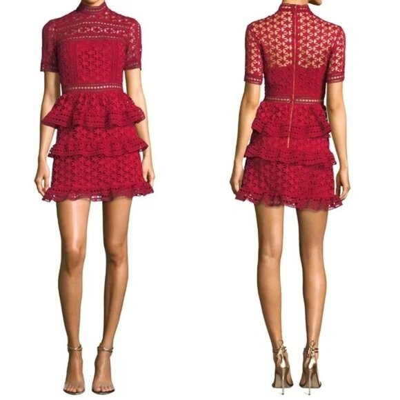 Self-Portrait High Neck Star Lace Red Dress $435 - Picture 2 of 12